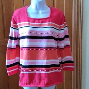 Alfred Dunner square neck striped sweater